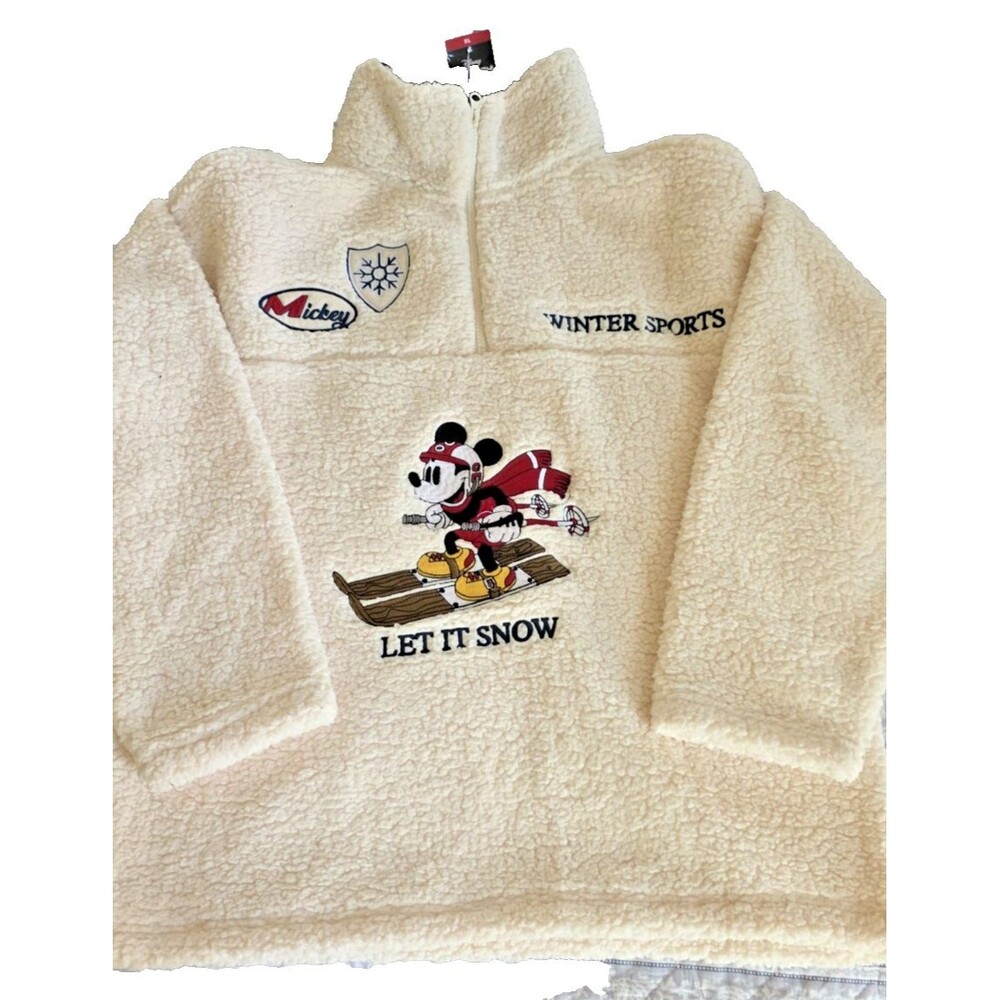 Disney Mickey Mouse Women's Sherpa Quarter Zip Pullover XLarge Off White New